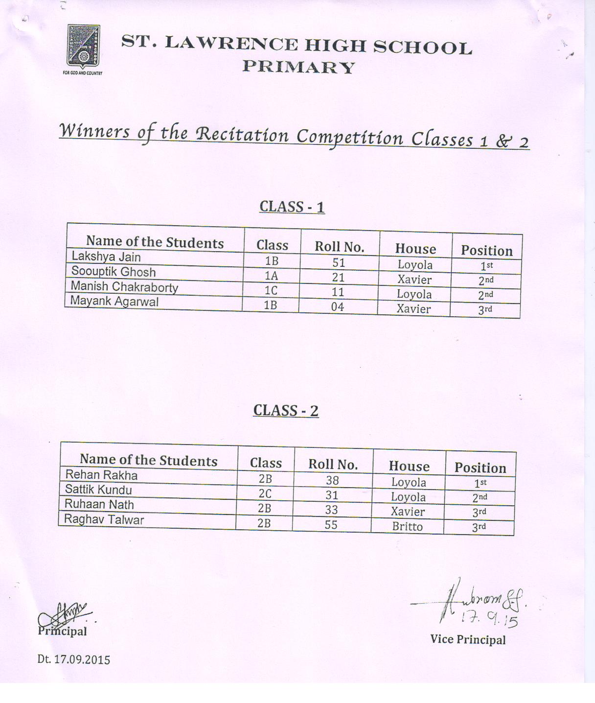 Recitattion Competition Winners